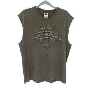 Harley Davidson mens Large green sleeveless tank Valparaiso Indiana graphic